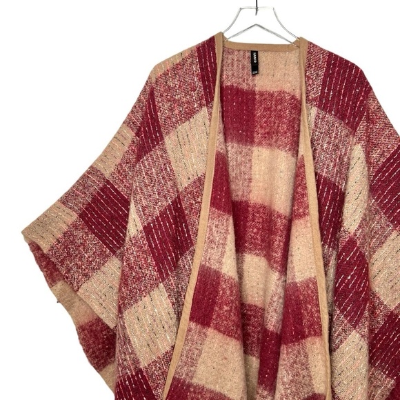 Torrid Red Tan Reversible Ruana Cozy Fall Plaid Women’s Tassel Cape One Size - Picture 3 of 12